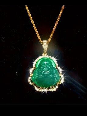 Laughing Buddha Pendant Necklace - Gold Tone